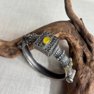 Silver Yellow Stone Cuff Kada single piece