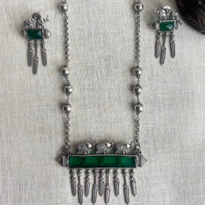 Tribal green emerald Silver set
