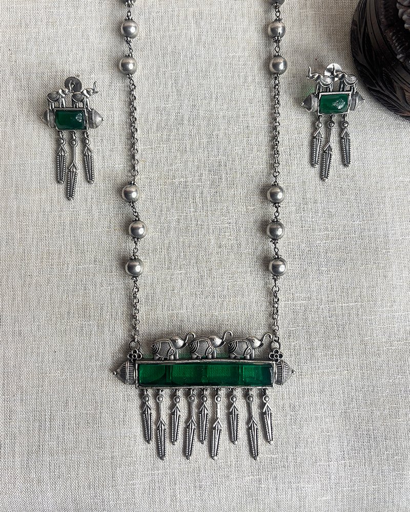Tribal green emerald Silver set