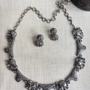 Elephant Motif Silver Necklace Set