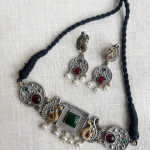 Peacock Ruby Emerald Necklace Set