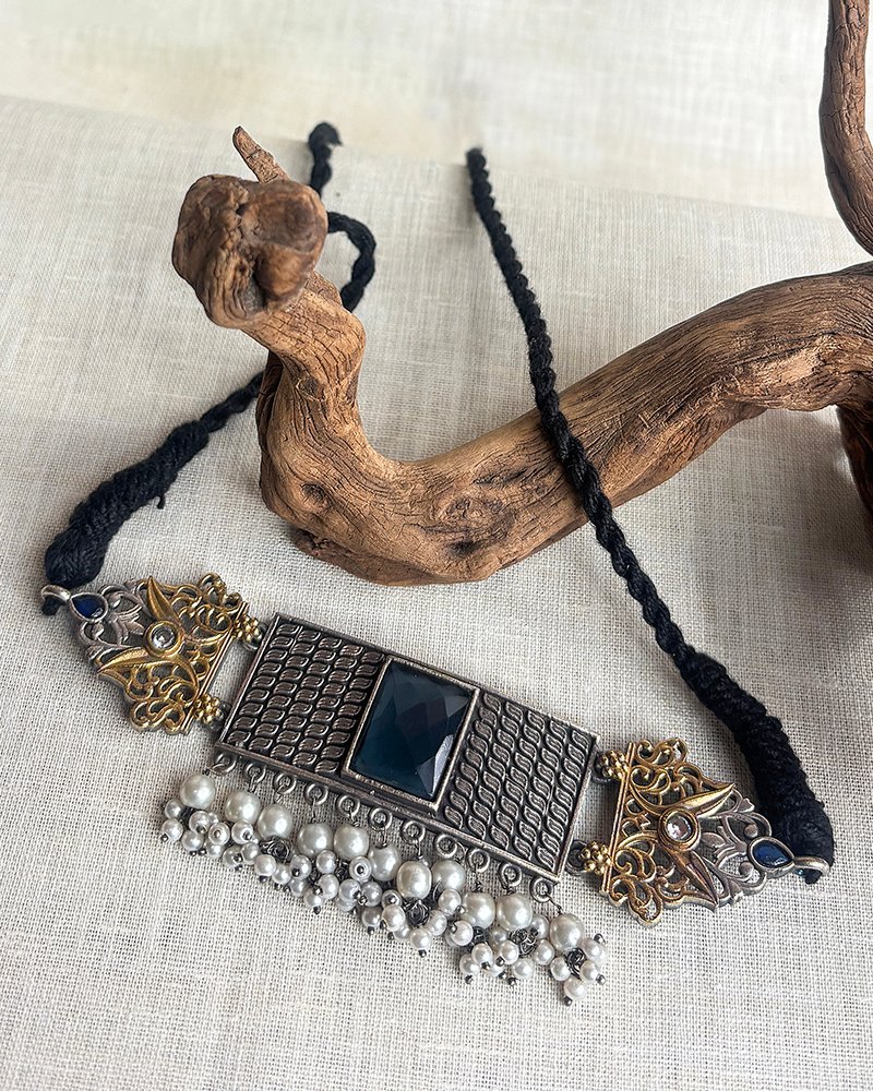 Royal Blue stone with Pearl Choker Set - Image 2