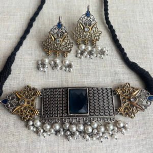 Royal Blue stone with Pearl Choker Set