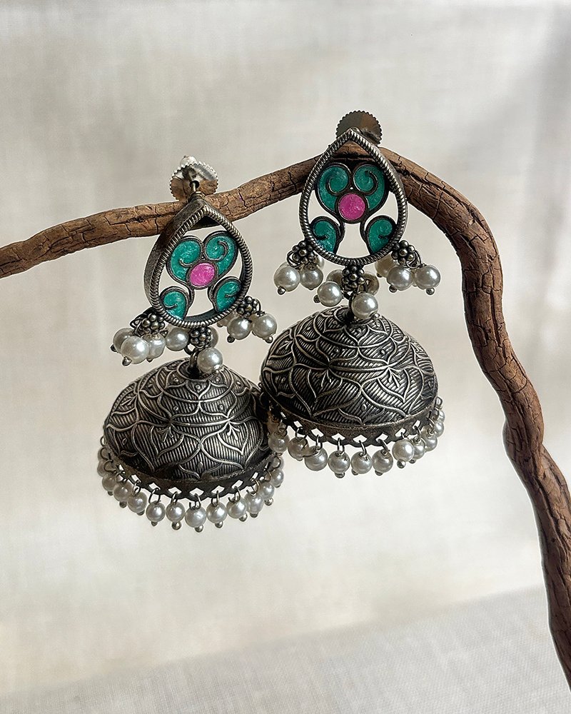 Vibrant enamel silver jumkas