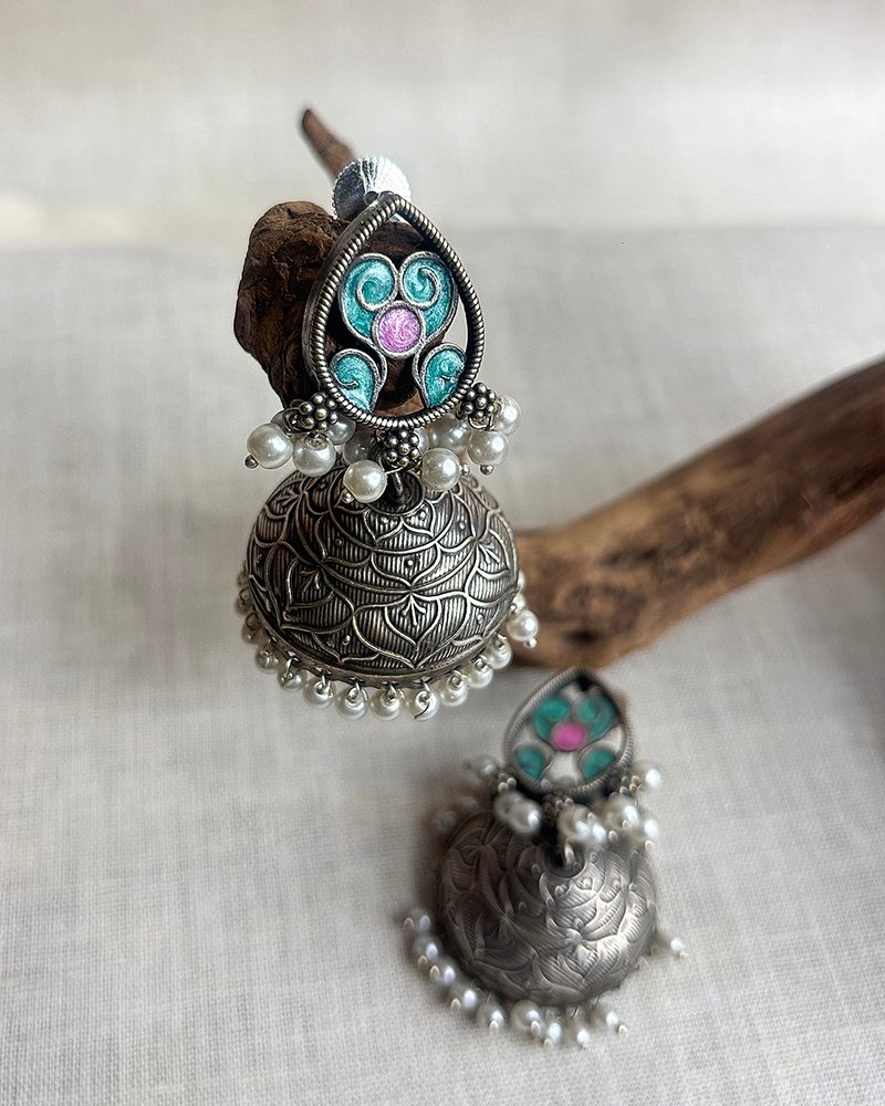 Vibrant enamel silver jumkas - Image 2